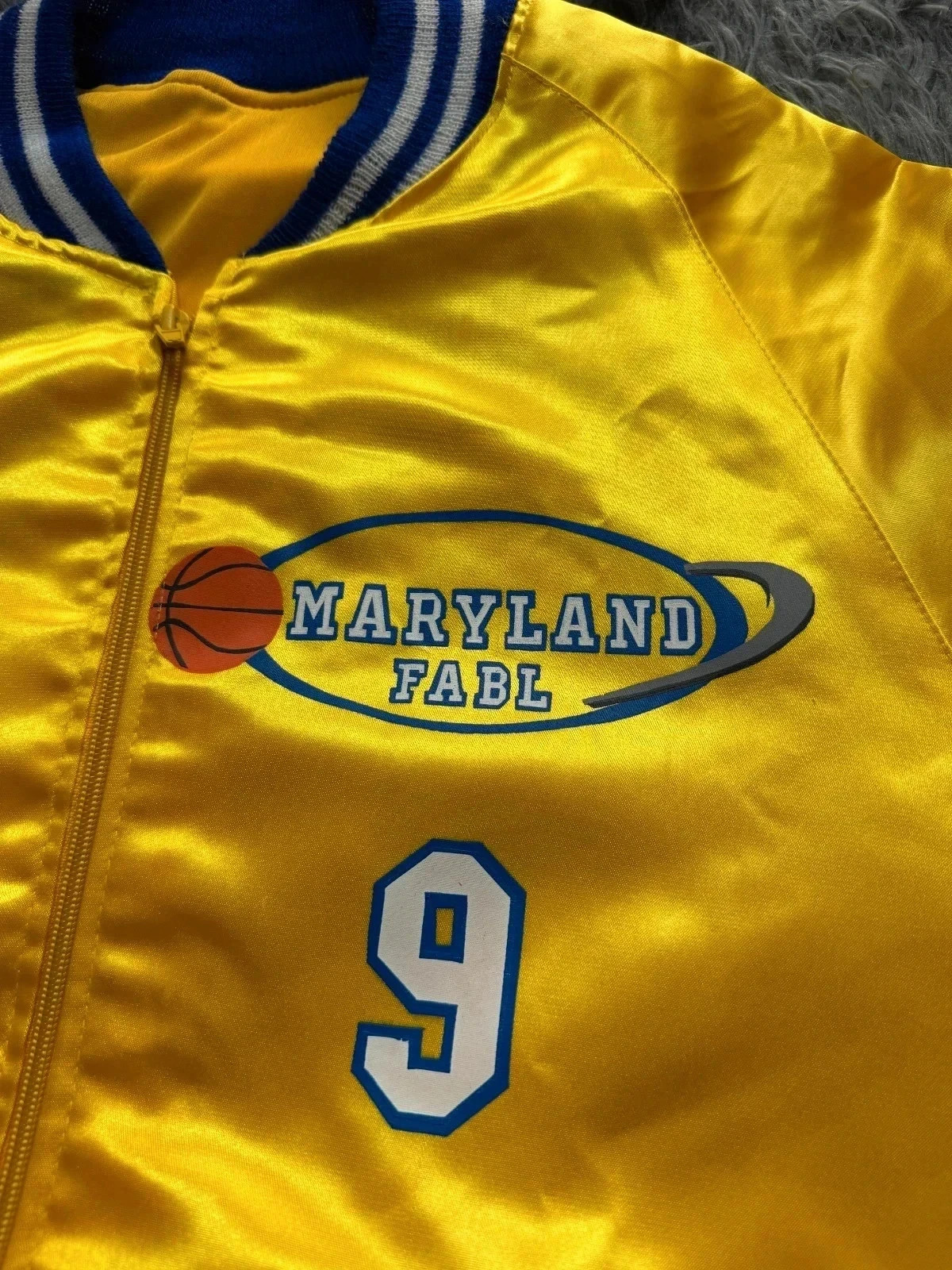 Veste Bomber Varsity Jacket Satin Maryland FABL - Vintage Sport - Jaune Or & Bleu – Maryland FABL – taille S 4