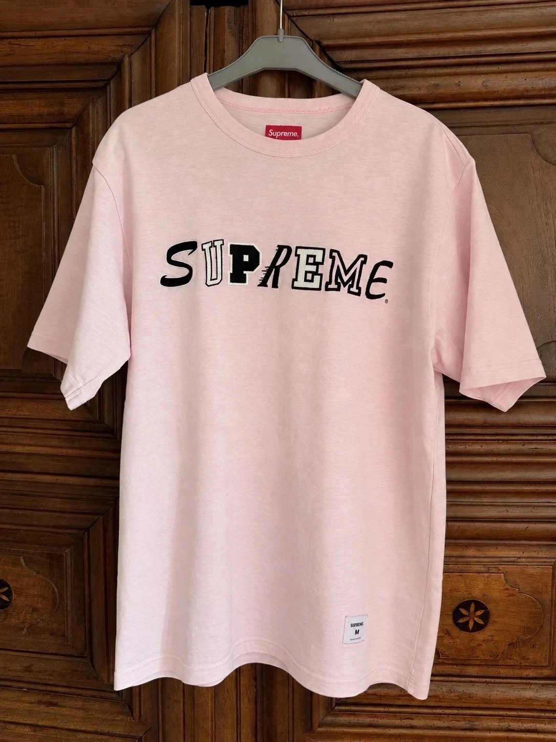 Supreme Collage Logo S/S Top FW20 T-shirt Embroidered Heather Pink Rose Chiné M – Supreme – taille M