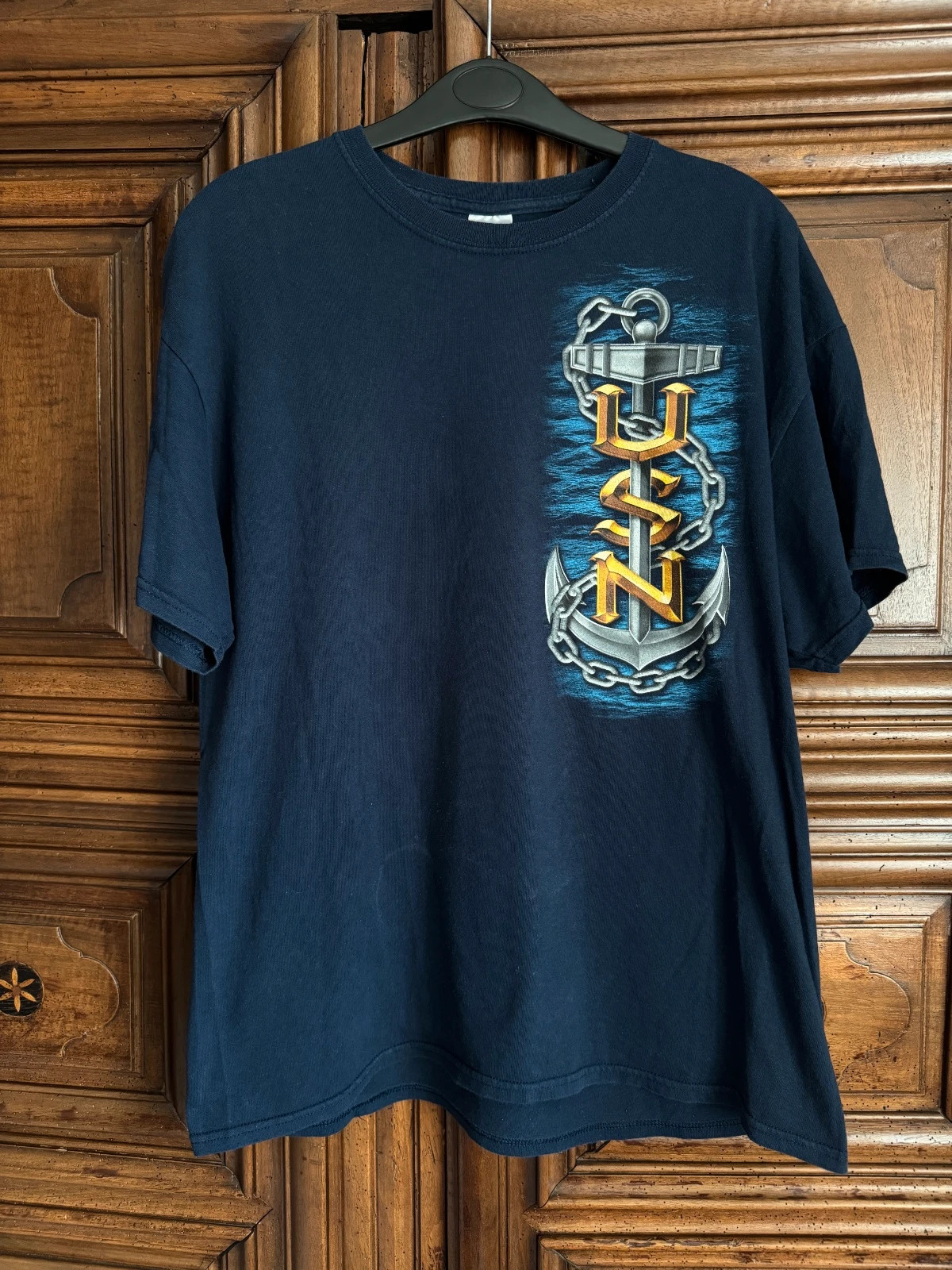 T-shirt Gildan streetwear imprimé navy grand graphique au dos bleu marine Homme 100% coton taille XL
