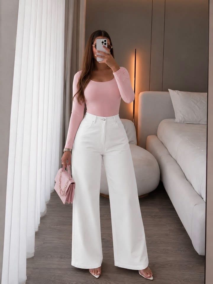 Pantalon blanc nœud rose 3