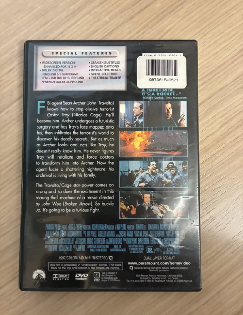DVD Face/Off Travolta Cage 2