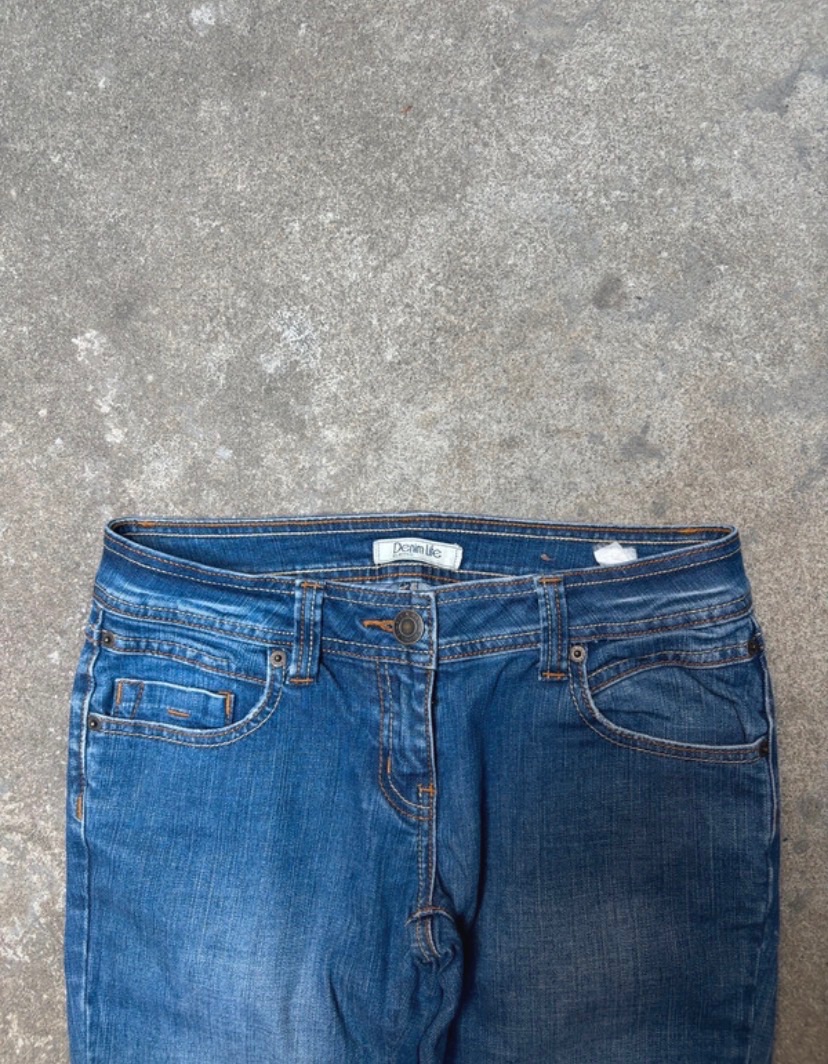 Jean flare taille basse bleu délavé 2