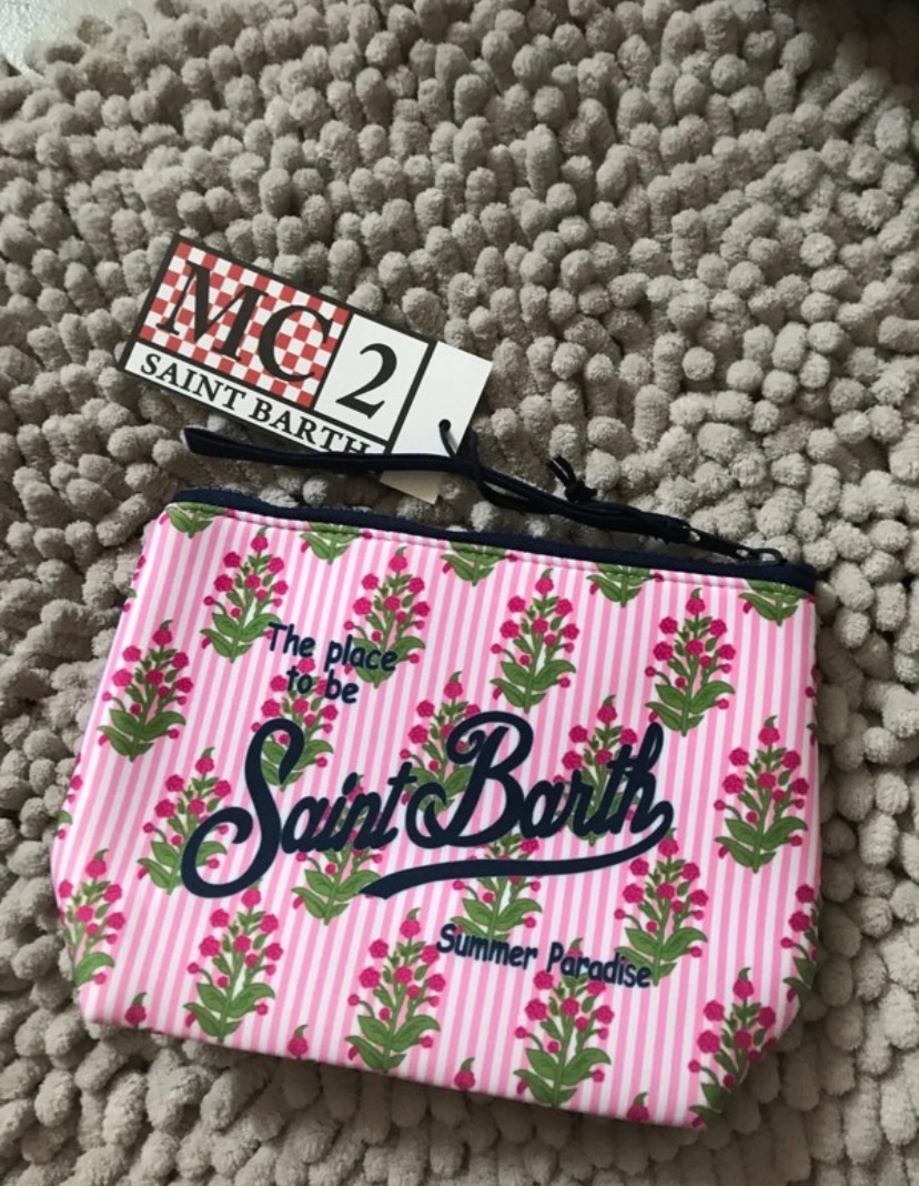 Pochette Saint Barth rose motif floral
