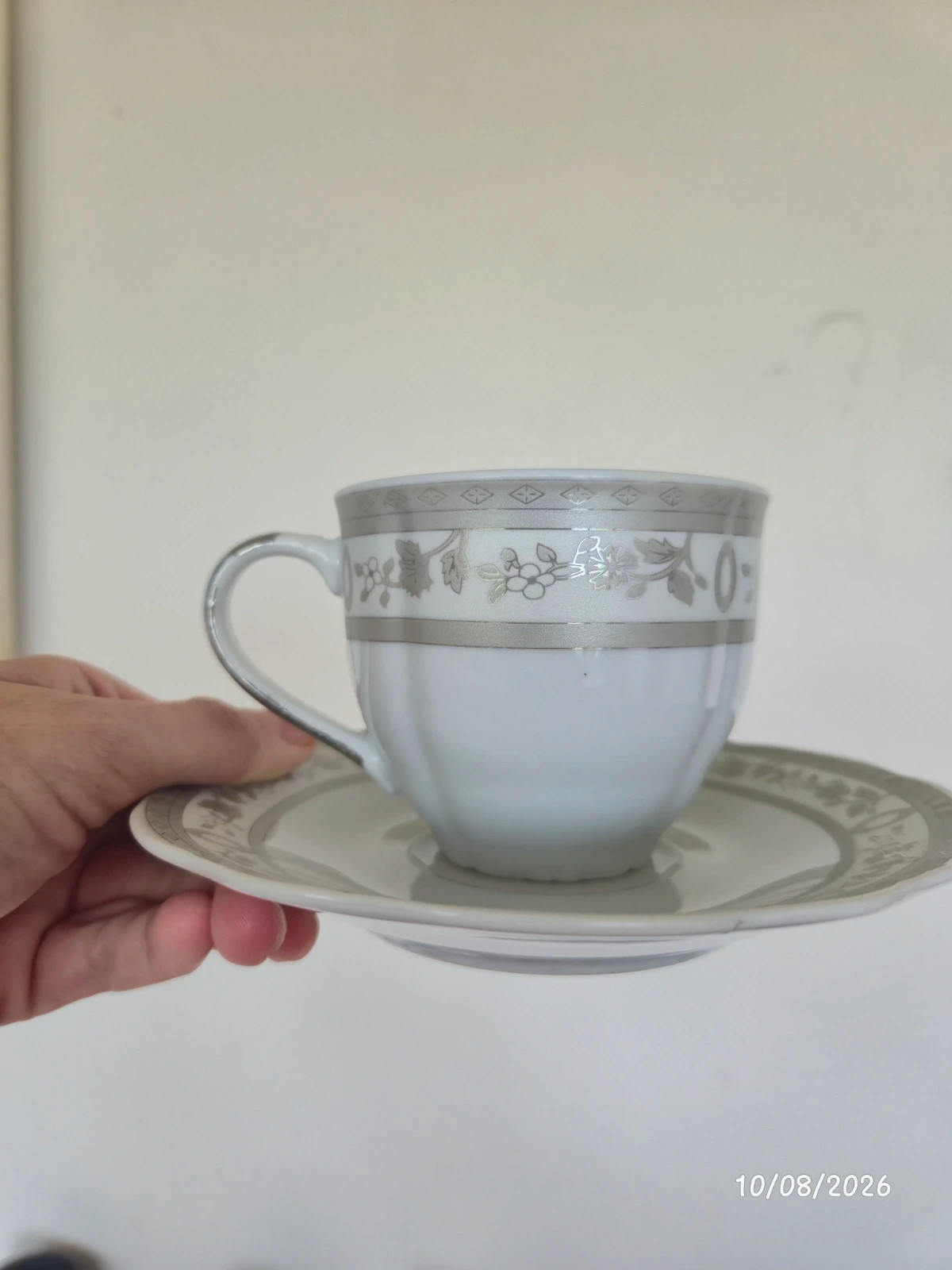 Duo de jolie tasse blanche/ grise – Vintage 3