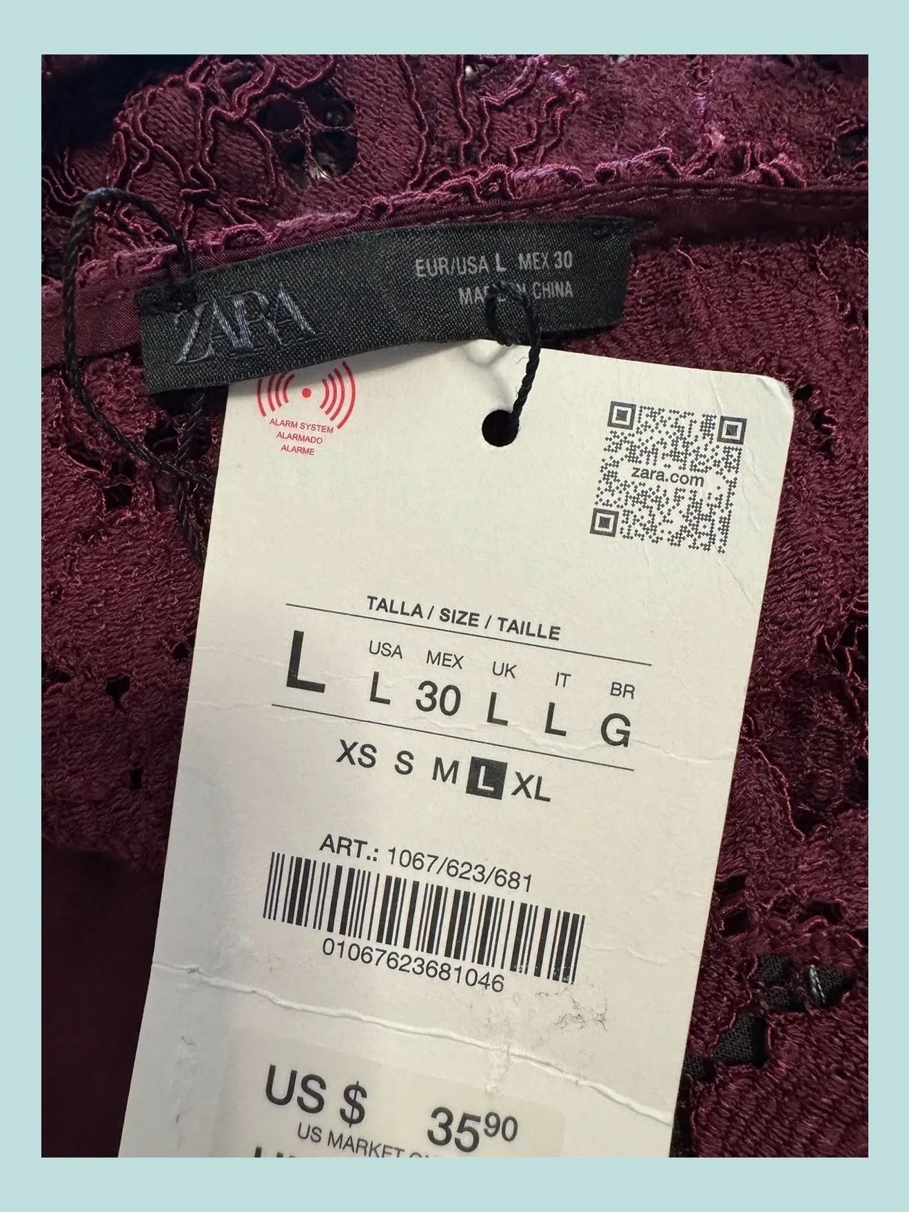 Crop top encaje burdeos de Zara Talla L 🍀 – Zara – taille L / 40 / 12 4