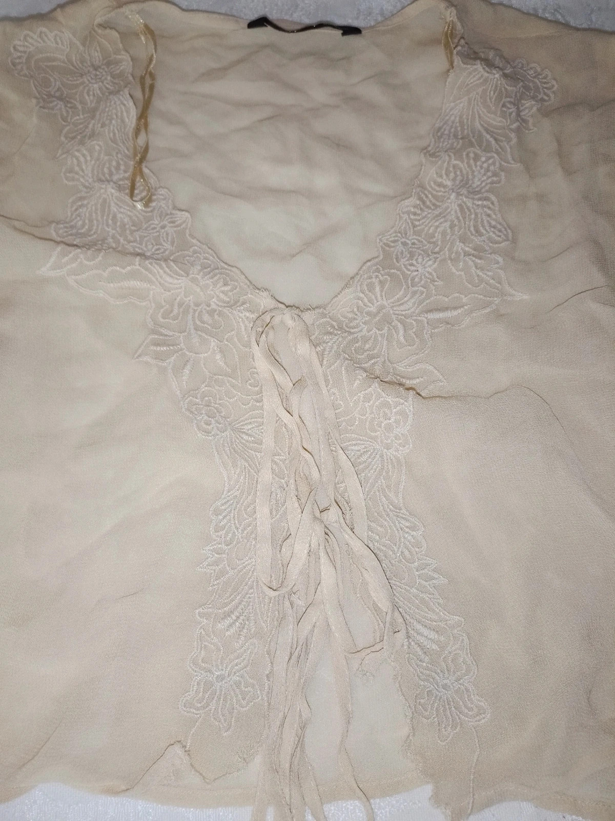 Zara Beige Embroidered Tie-Front Crop Blouse Size S – Zara – taille S / 36 / 8 3