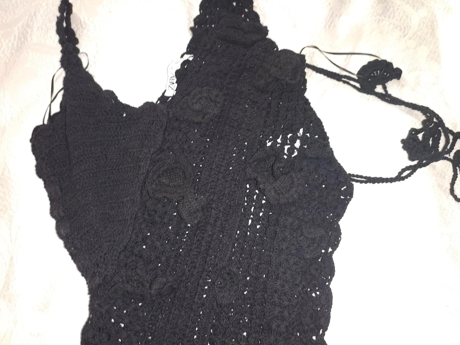 Zara Black Crochet Floral Boho Top Size L – Zara – taille L / 40 / 12 2