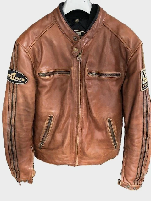 Blouson de moto Vintage HELSTON’S en cuir taille M Marron Homme