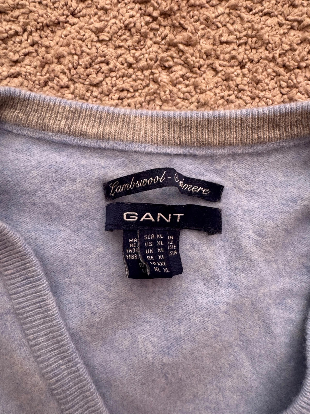 GANT Vintage Light Blue Lambswool & Cashmere V-Neck Jumper Size XL – GANT – taille XL 5