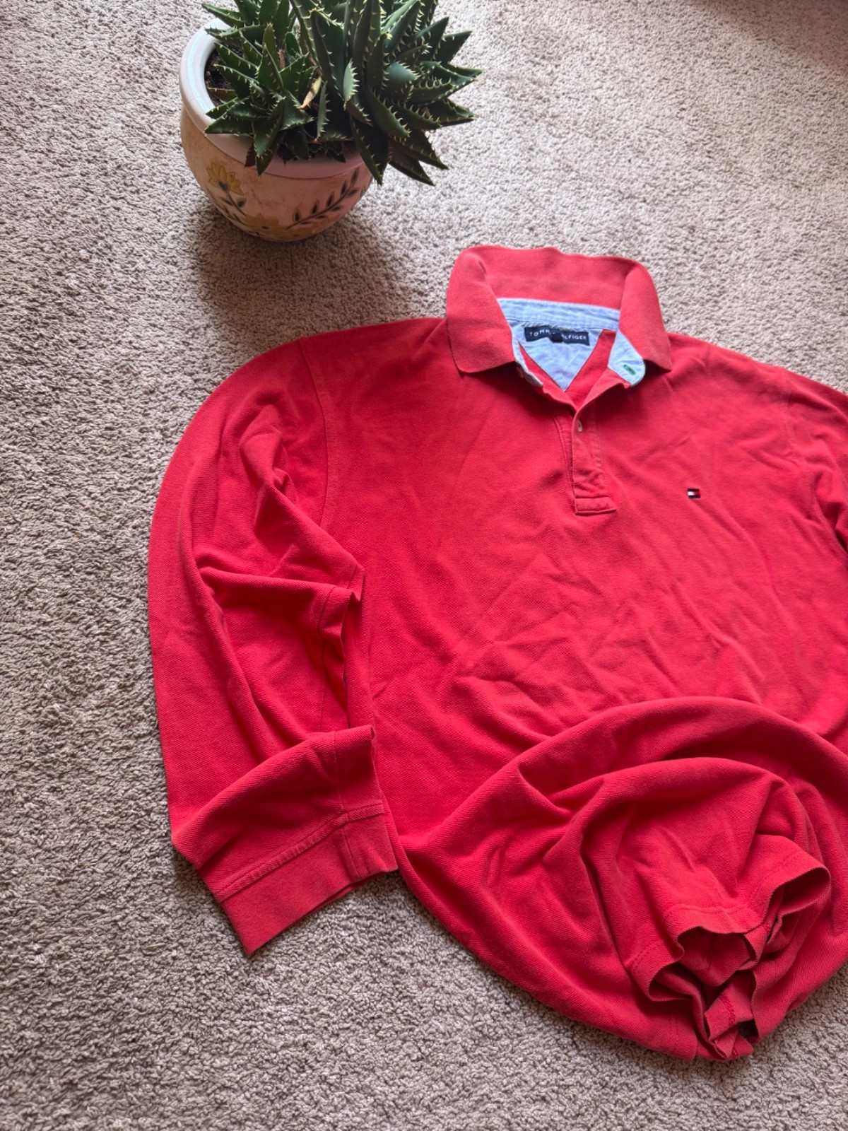 Tommy Hilfiger Red Long Sleeve Vintage Y2K Polo Shirt Size L Made in France – Tommy Hilfiger – taille L 2