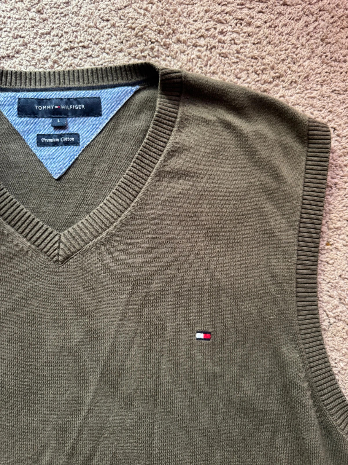 Tommy Hilfiger Knit Sweater Vest Vintage Y2K- Olive Green - Size L (Premium Cotton) – Tommy Hilfiger – taille L 4