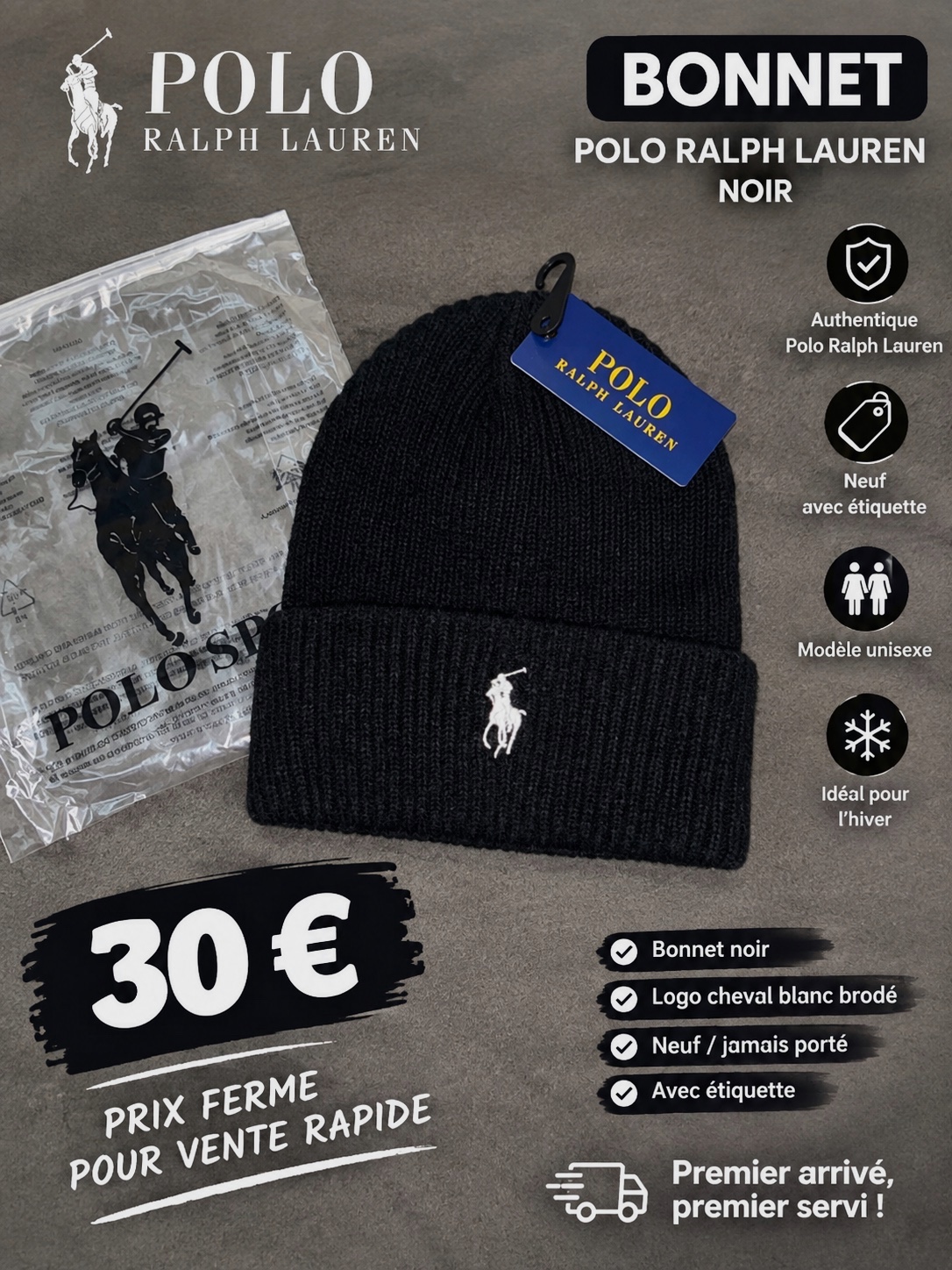 Bonnet chaud hiver Ralph Lauren