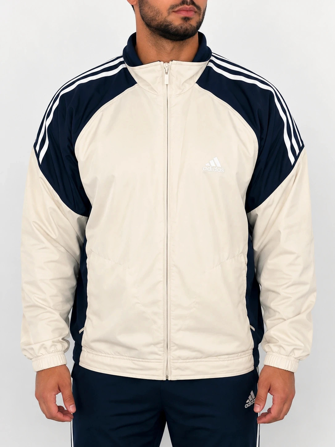 Adidas Vintage 2003 Track Jacket – Veste rétro Y2K – Crème & Bleu Marine – Taille L – adidas – taille L 3
