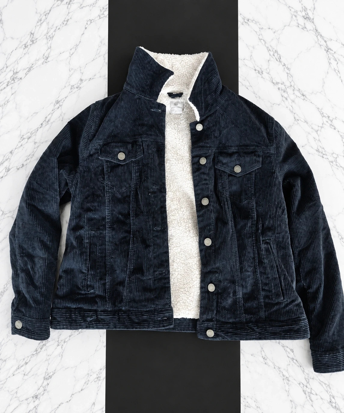 Veste C&A homme velours côtelé bleu marine doublée sherpa – Taille M
