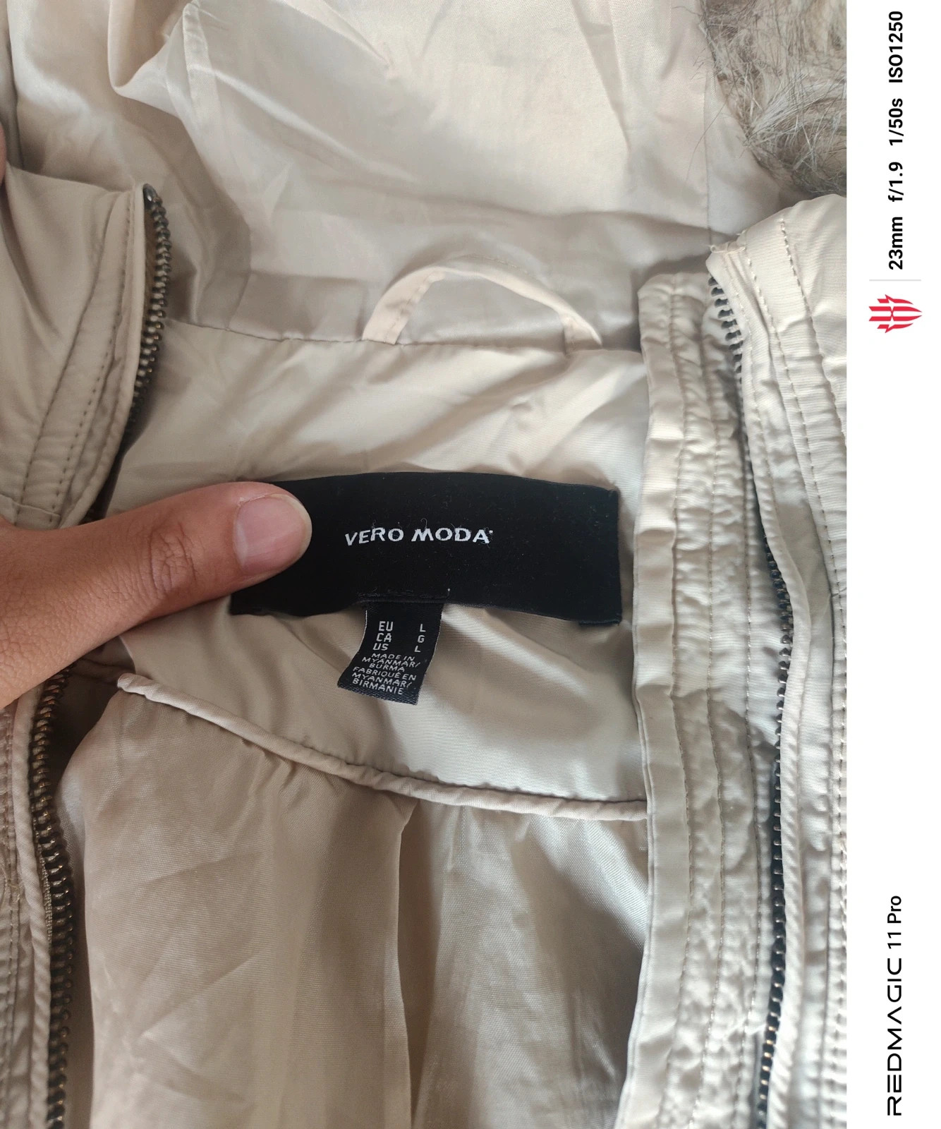 Doudoune Vero Moda beige à capuche fourrure – Femme - Taille L – Vero Moda – taille L / 40 / 12 3