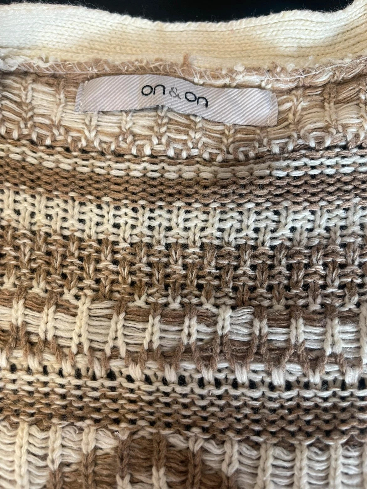 Cardigan ON&ON en maille jacquard – Écru & beige – Style bohème / nordique - Taille L – Vintage Dressing – taille L / 40 / 12 3