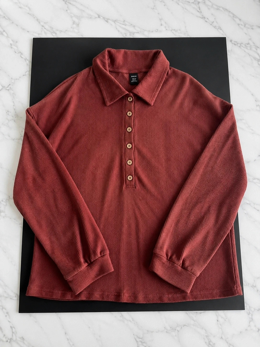 Polo manches longues SHEIN – Rouge brique / Terracotta – Taille L – Shein – taille L 2