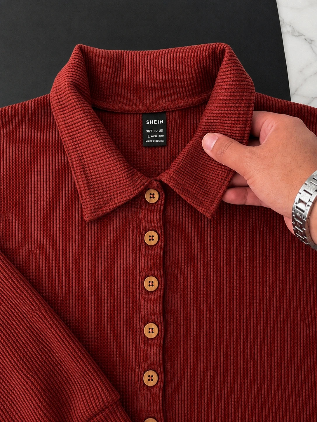 Polo manches longues SHEIN – Rouge brique / Terracotta – Taille L – Shein – taille L 4