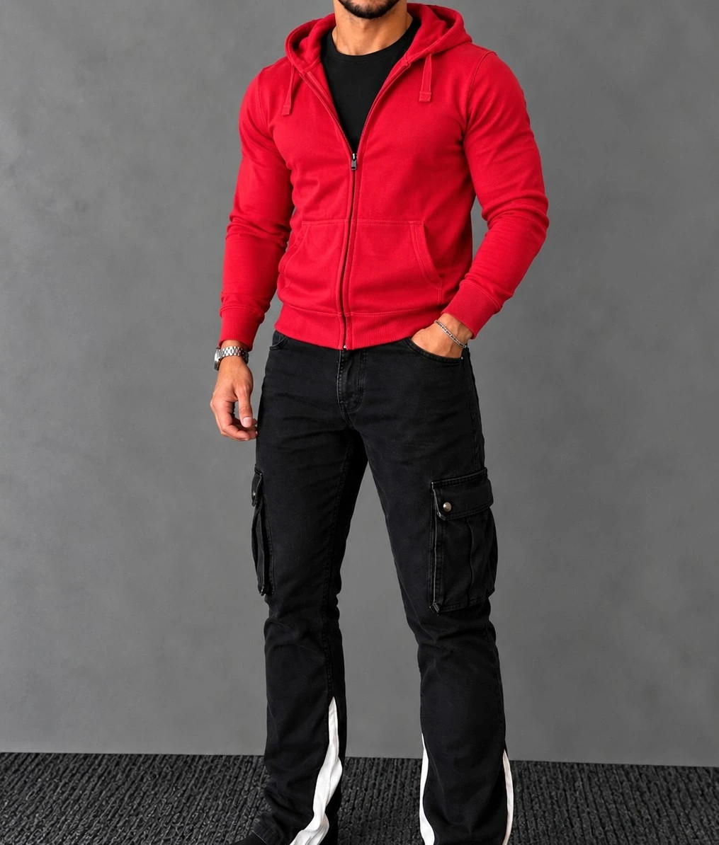 Sweat à capuche zippé C&A The Basics – Rouge – Taille XL