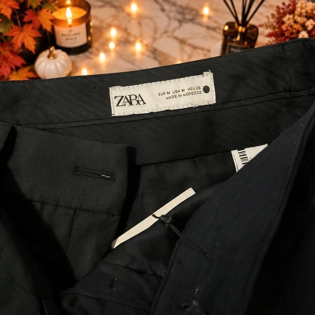 Pantalon Zara noir femme – Taille M – Coupe évasée détails satinés – Zara – taille M / 38 / 10 3