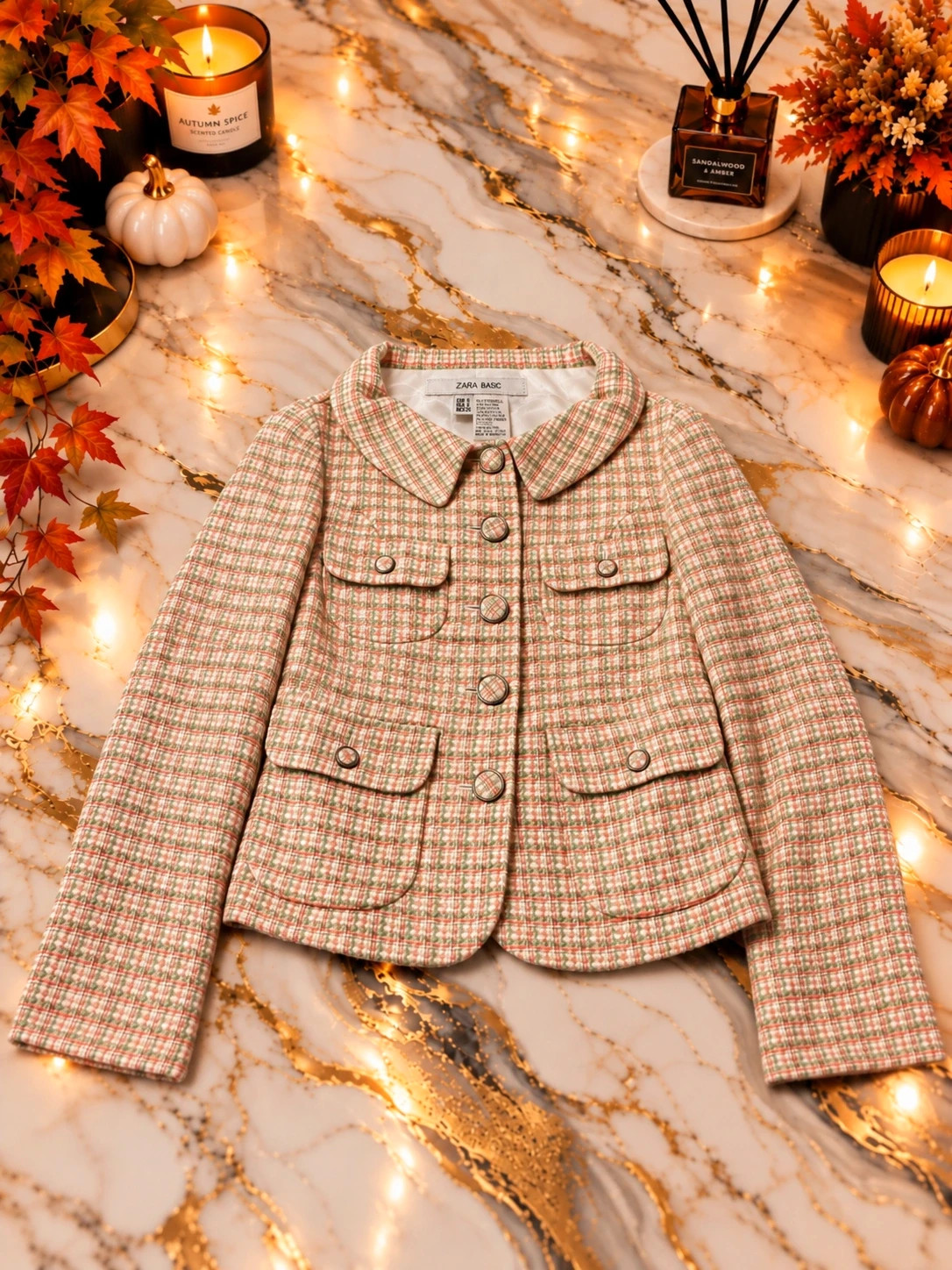 Veste Zara Basic femme en tweed multicolore – Taille S – Style chic vintage