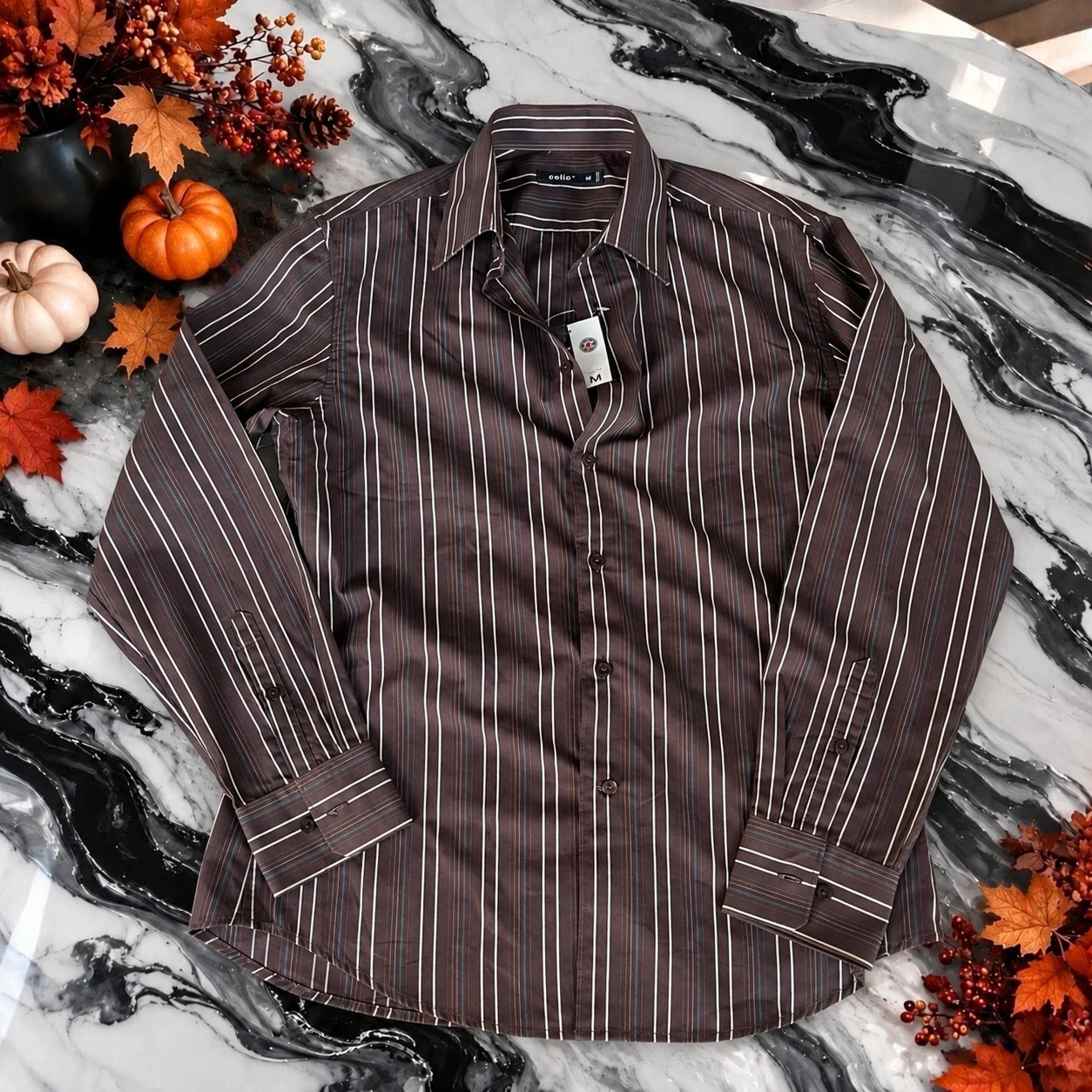 Chemise Celio marron à rayures – Taille M – Style chic vintage Homme