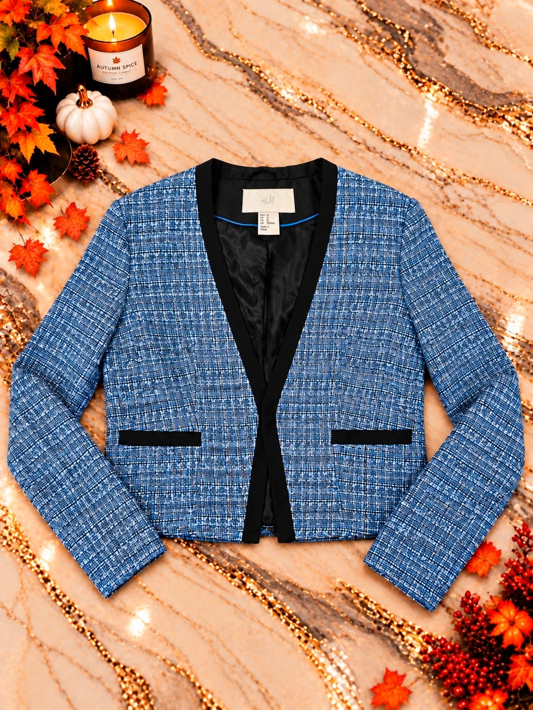 Veste blazer femme H&M bleu chiné – Taille 42 – Chic et élégante