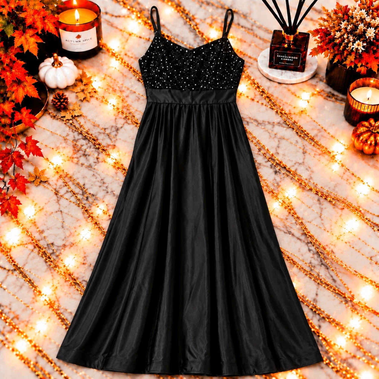 Robe longue de soirée SHEIN noire satinée à sequins – Femme | Taille M