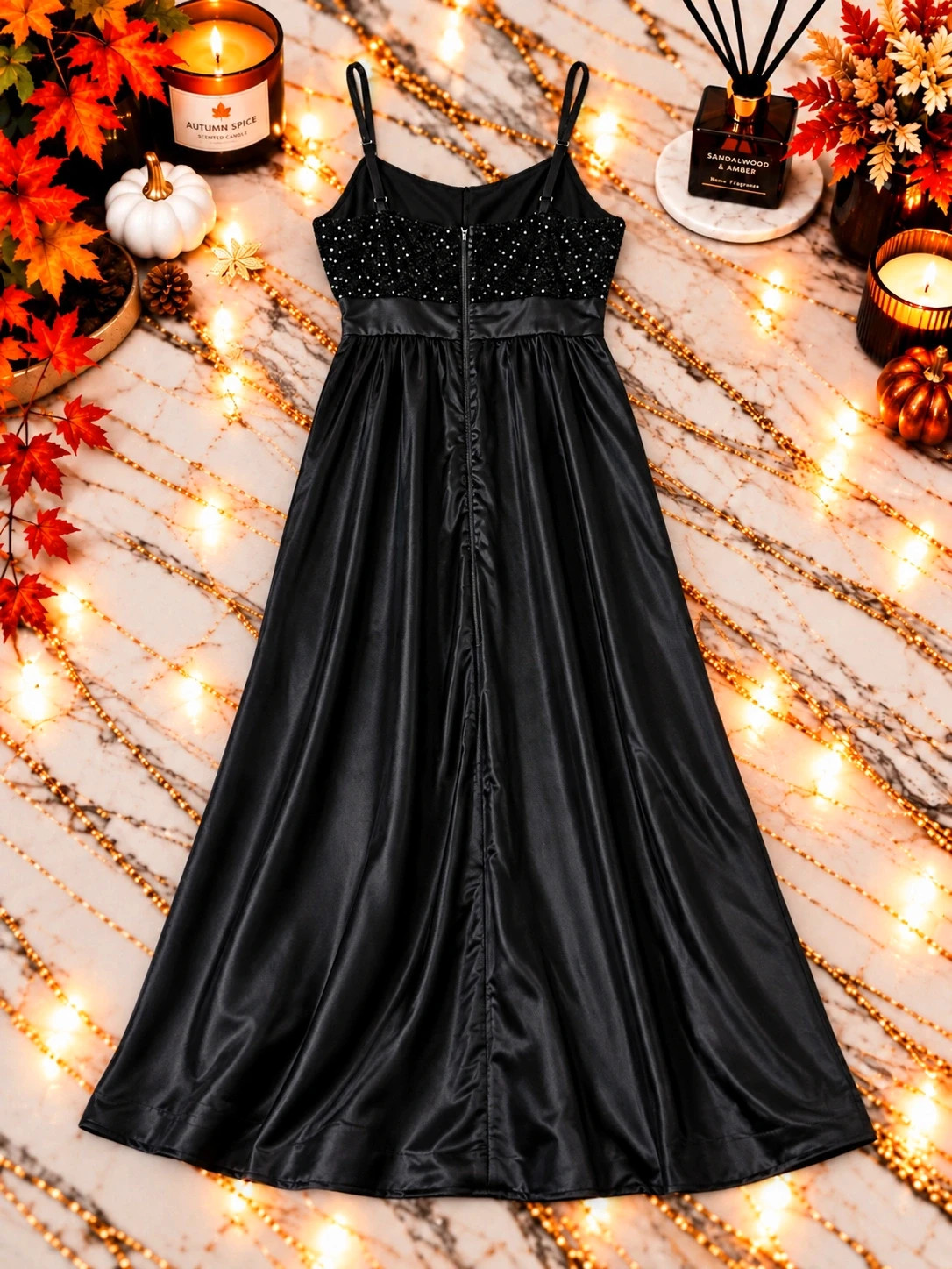 Robe longue de soirée SHEIN noire satinée à sequins – Femme | Taille M – Shein – taille M / 38 / 10 2