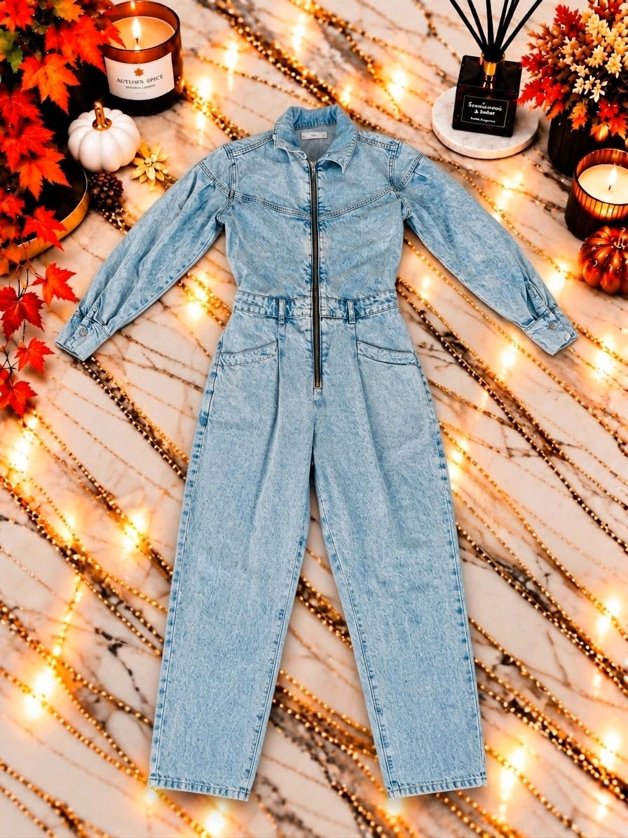 Combinaison pantalon en jean bleu clair MANGO Denim – Taille XS
