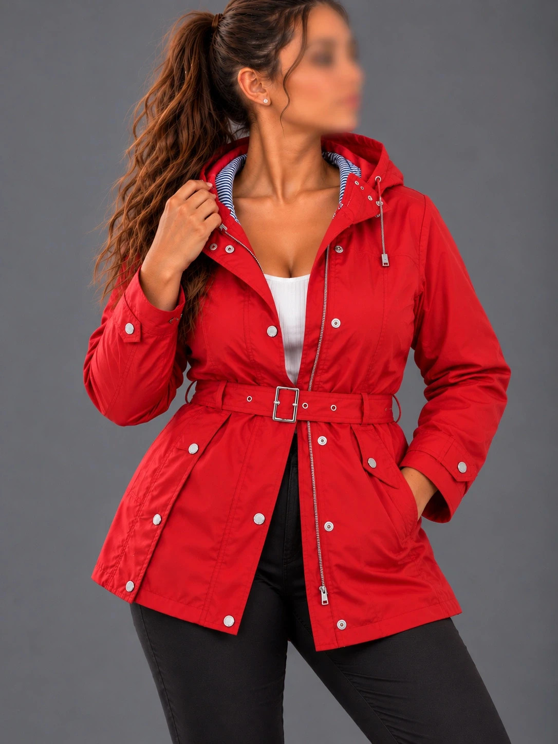 Trench London Fog rouge à capuche avec ceinture – Taille L – Vintage chic