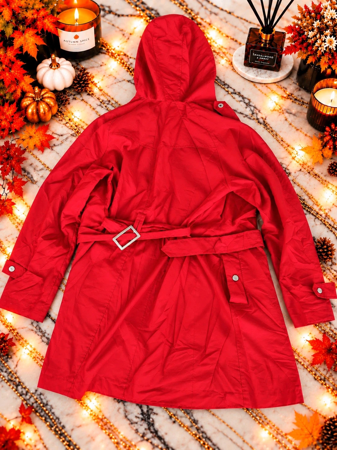 Trench London Fog rouge à capuche avec ceinture – Taille L – Vintage chic – London Fog – taille L / 40 / 12 3