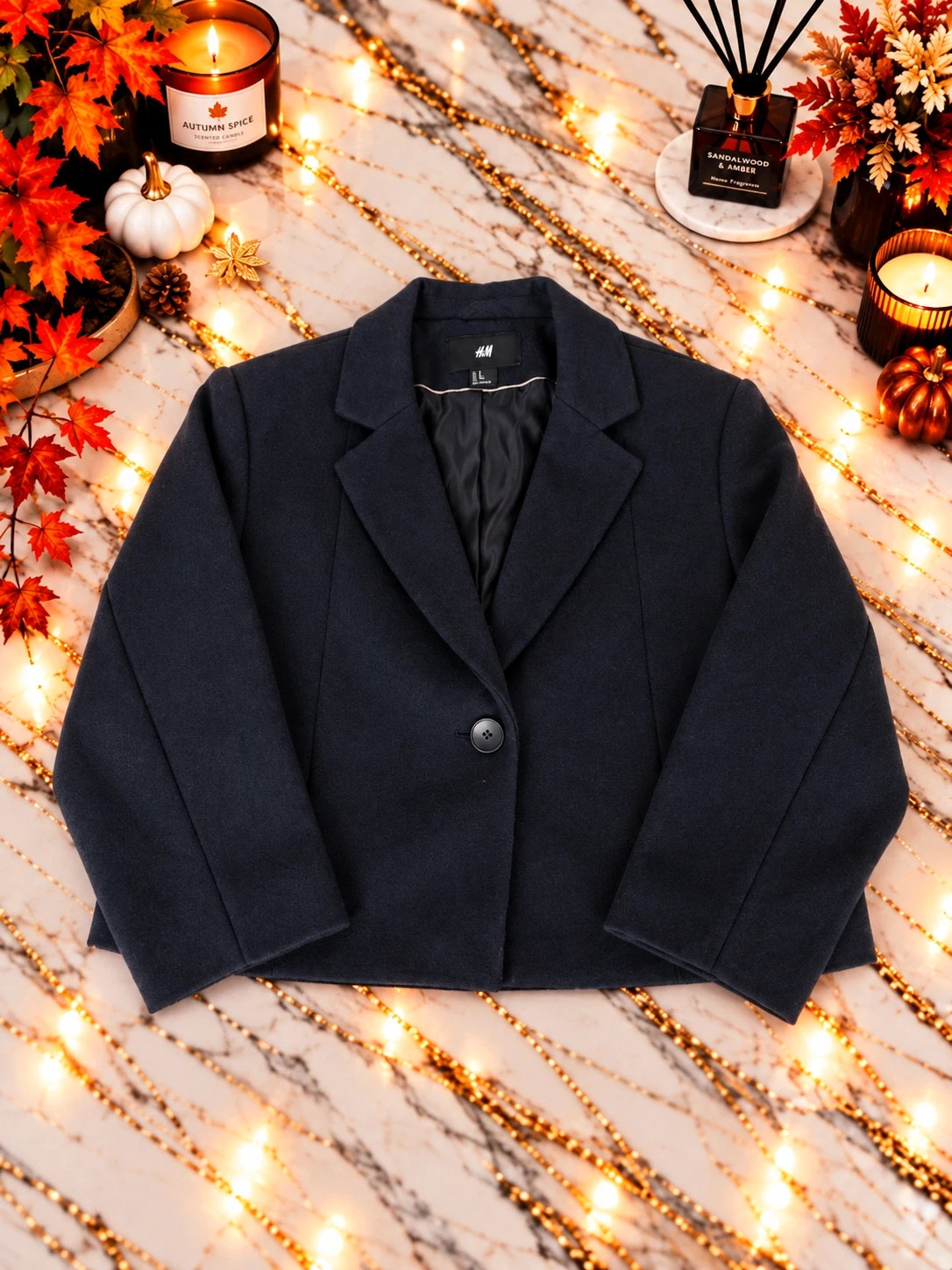 Veste blazer courte H&M femme bleu marine – Taille 42 – Chic et élégante