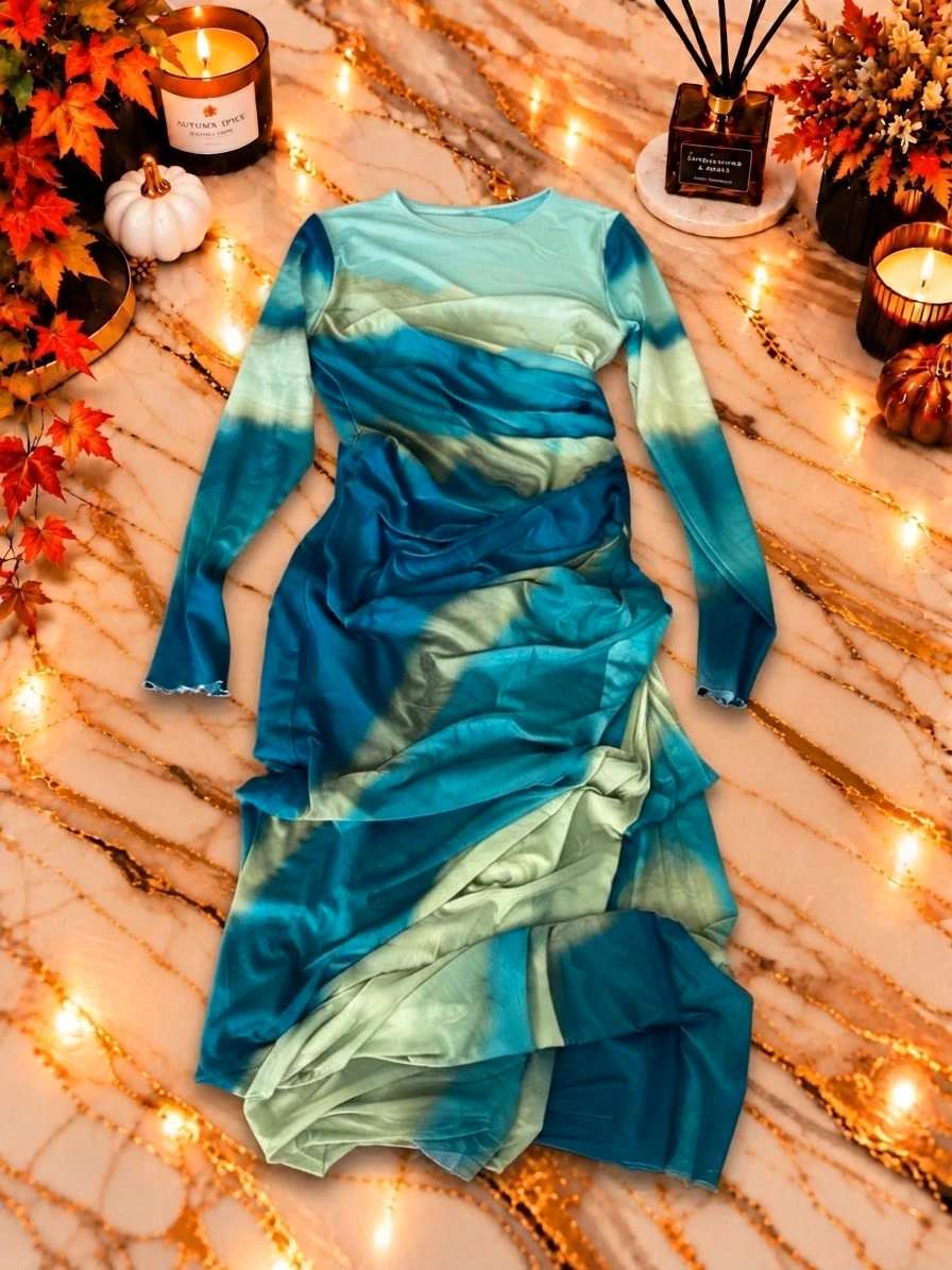 Robe longue SHEIN tie-dye bleu & vert – Taille L – Shein – taille L / 40 / 12 2