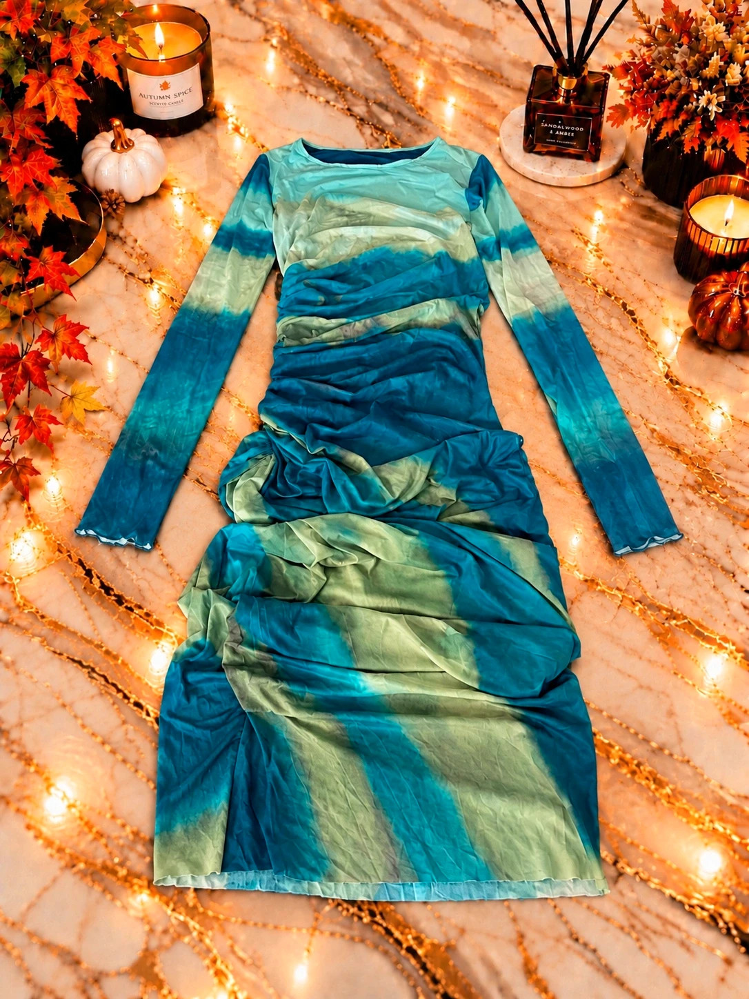 Robe longue SHEIN tie-dye bleu & vert – Taille L