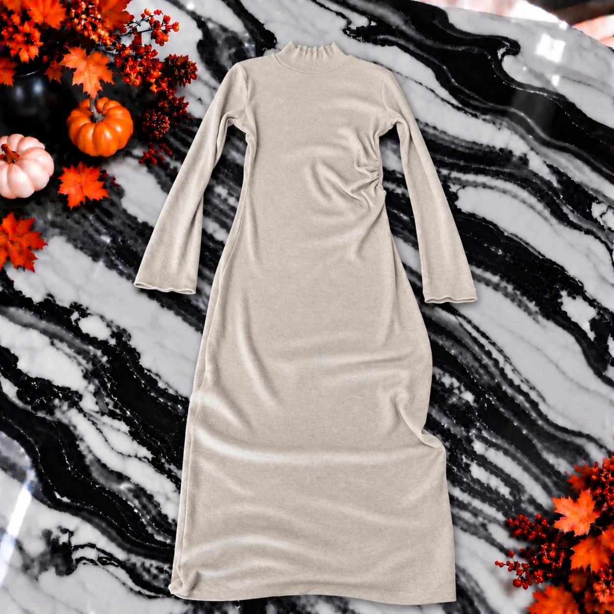 Robe longue Zara beige col montant – Taille S