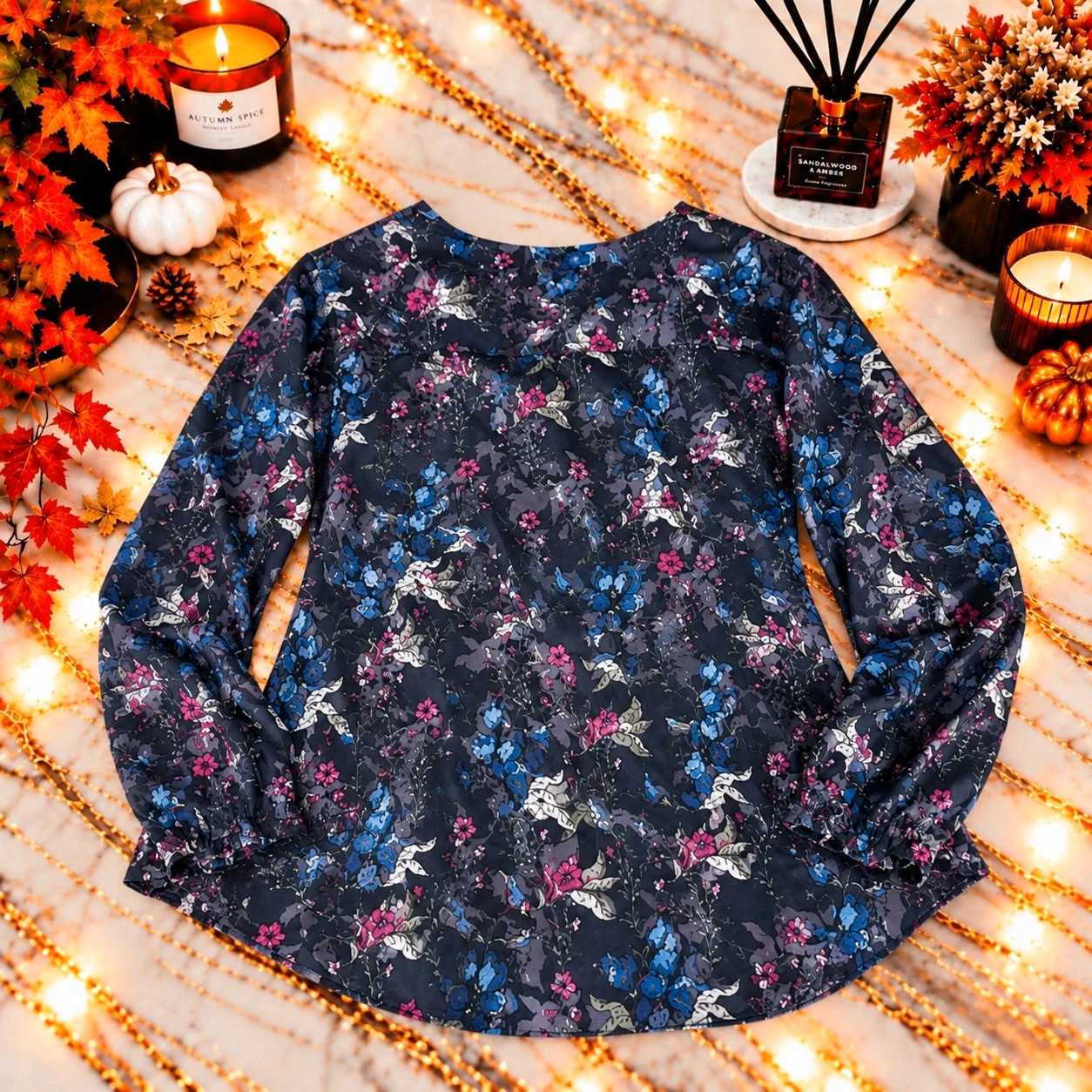 Robe fleurie Yessica taille 42 noire bleu rose – manches longues – Yessica – taille XL / 42 / 14 3