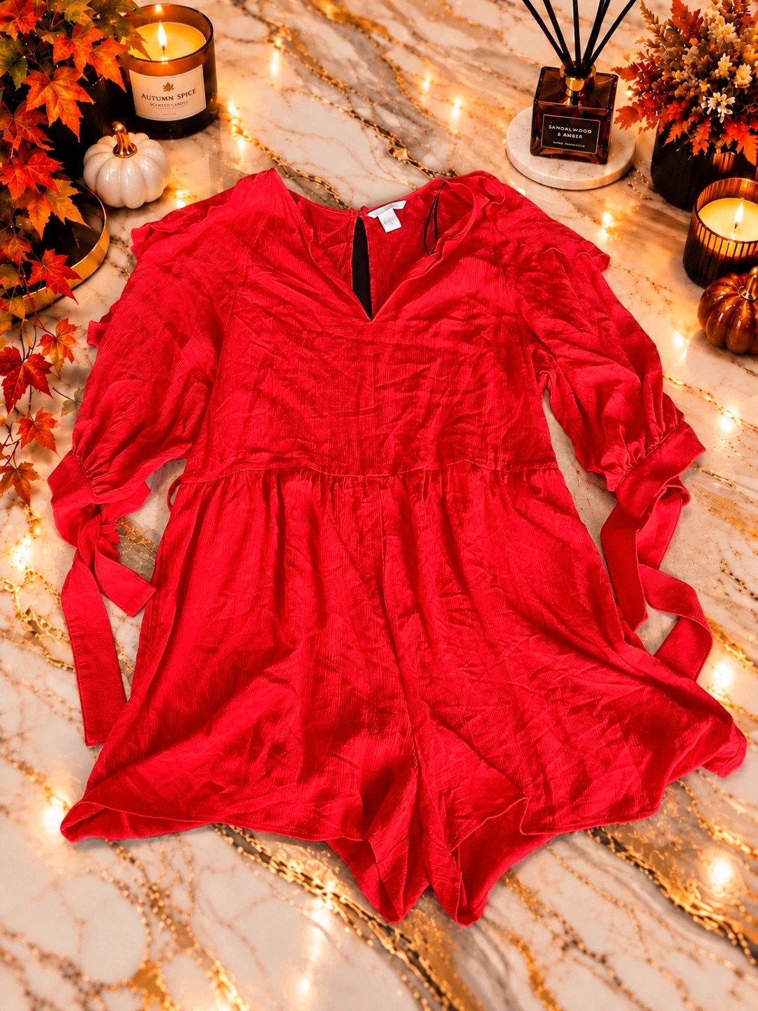 Robe rouge H&M manches 3/4 à nouer – Taille 40