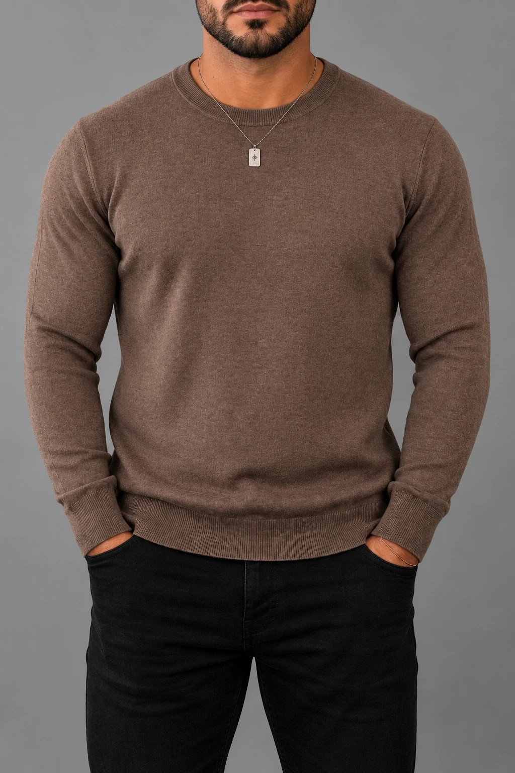 Pull homme Devred 1902 marron taupe – Taille L – Col rond