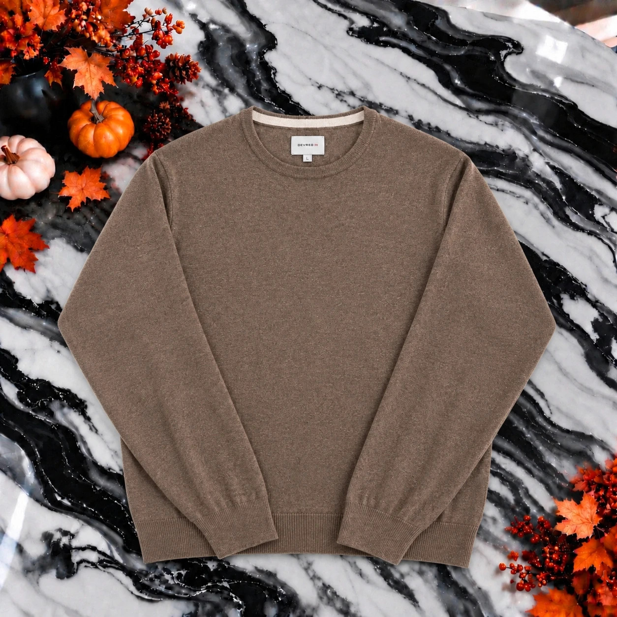 Pull homme Devred 1902 marron taupe – Taille L – Col rond – Devred – taille L 2