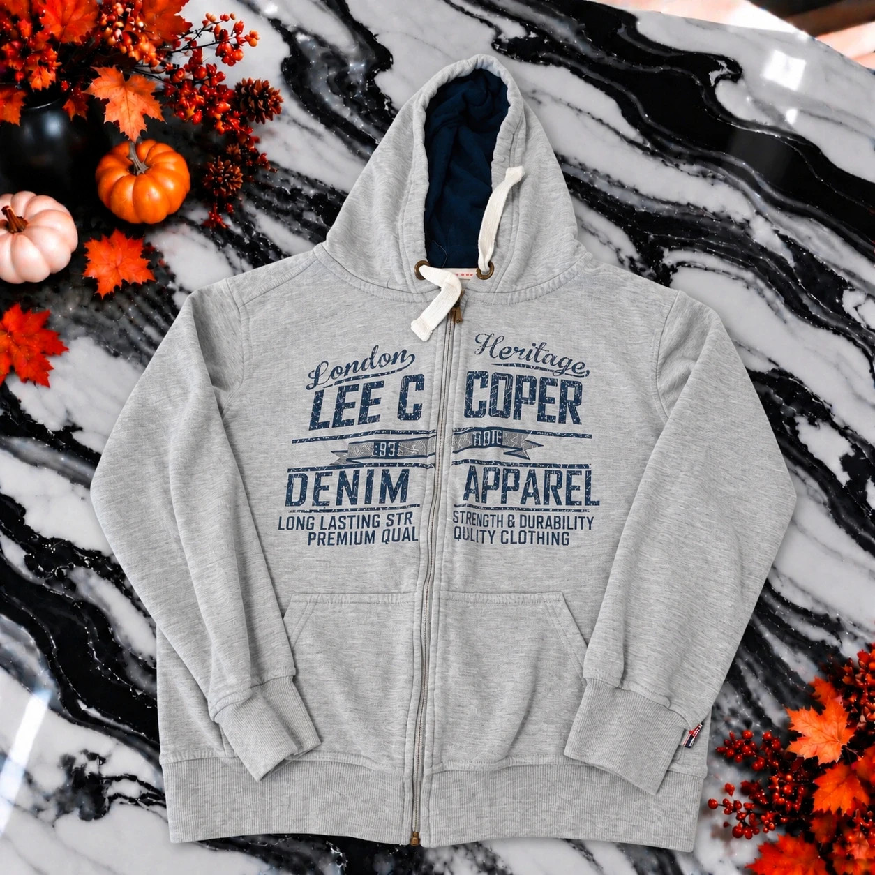 Sweat à capuche zippé Lee Cooper gris – Taille M – Style vintage – Lee Cooper – taille M 2