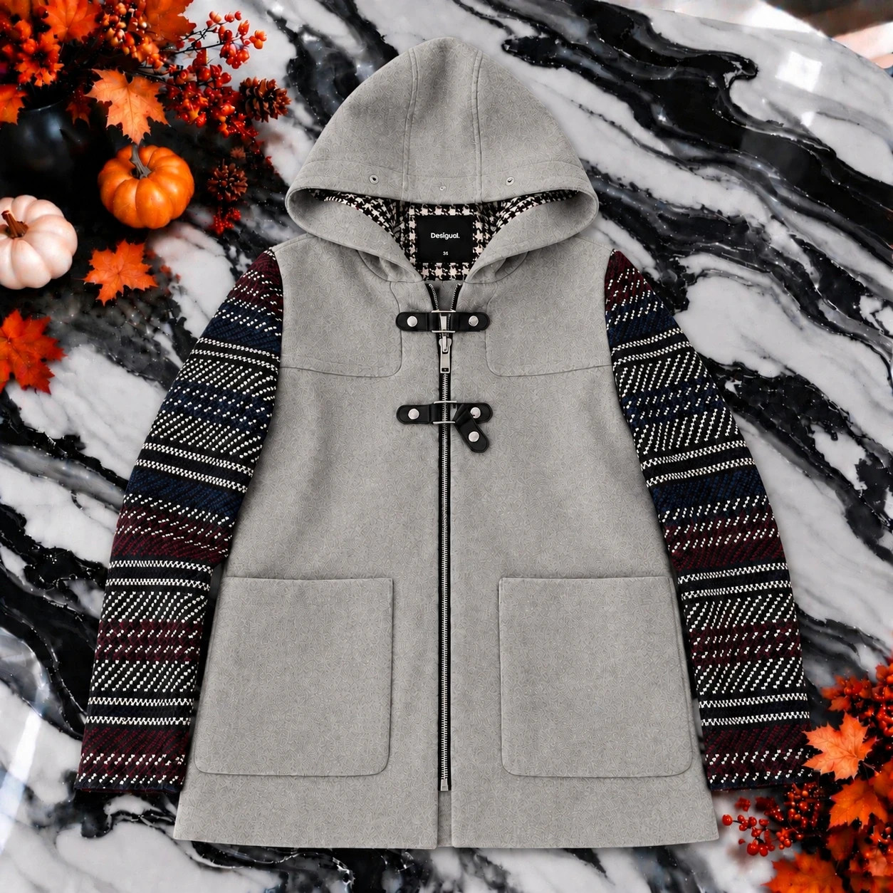 Manteau Desigual gris à capuche – Taille 36