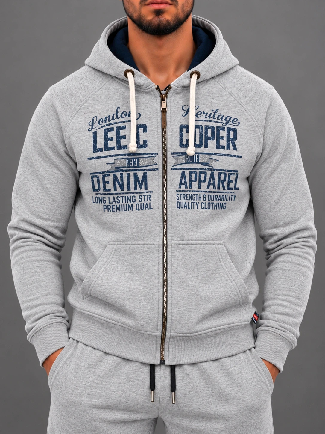 Sweat à capuche zippé Lee Cooper gris – Taille M – Style vintage