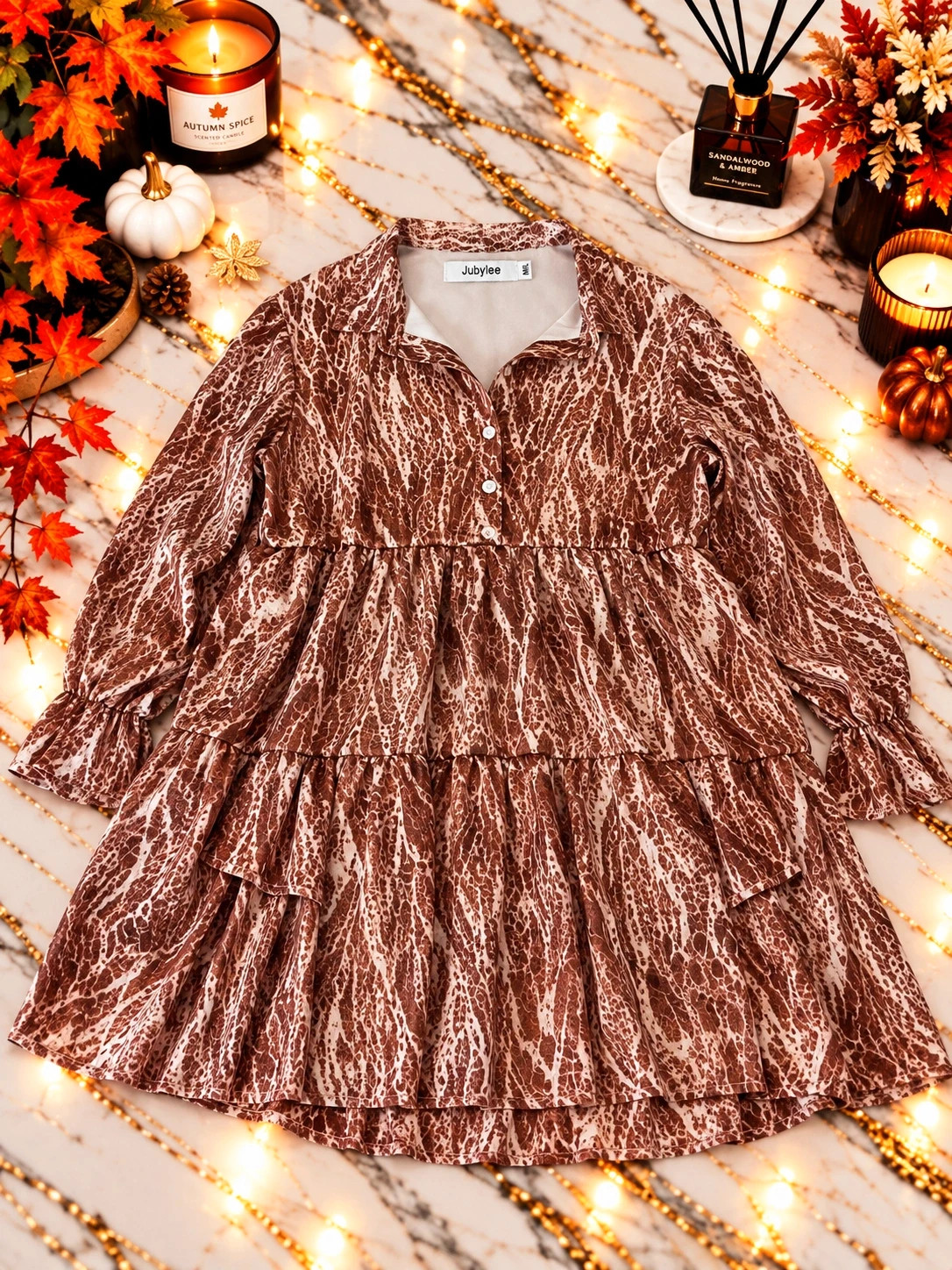 Robe Jubylee imprimée marron et beige – Taille M/L