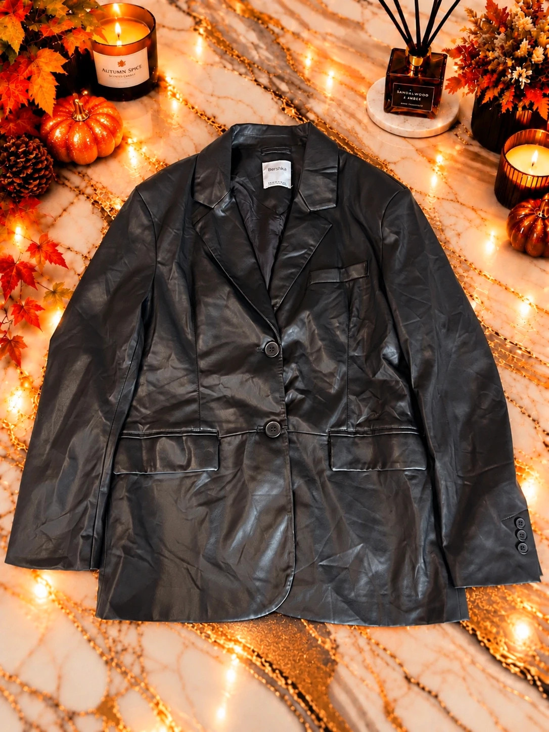 Blazer Bershka noir effet cuir – Taille M