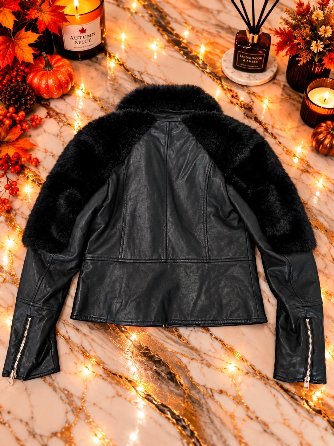 Veste noire Couture effet cuir & fausse fourrure – Taille M – Couture – taille M / 38 / 10 3