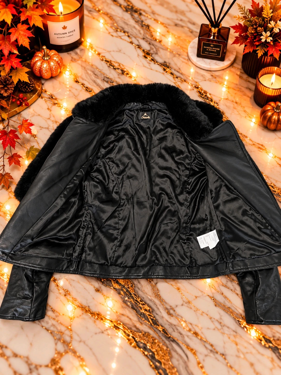 Veste noire Couture effet cuir & fausse fourrure – Taille M – Couture – taille M / 38 / 10 2