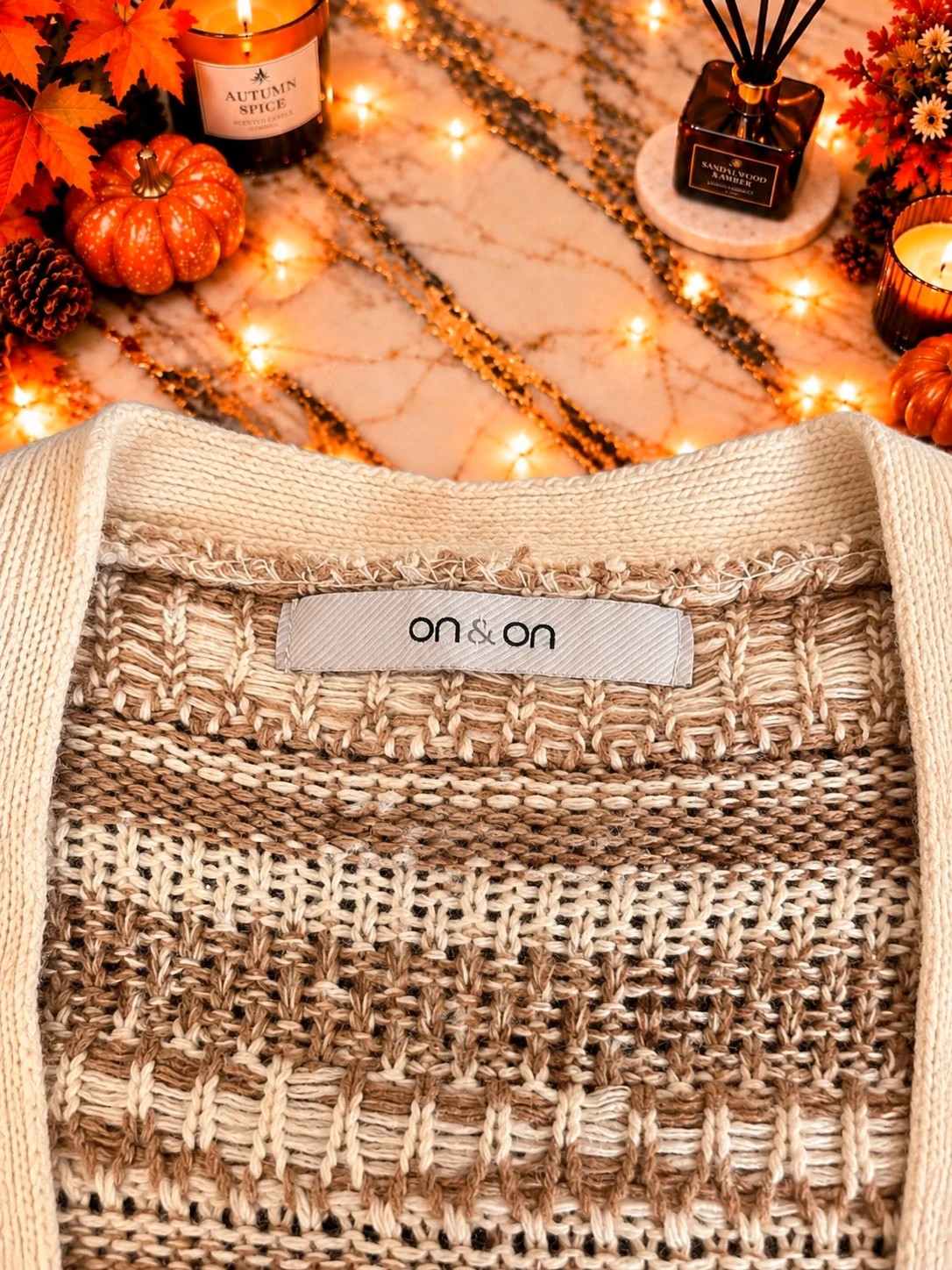 Gilet long On n On à motifs bohème – beige et écru Taille L – boutique indépendante – taille L / 40 / 12 2