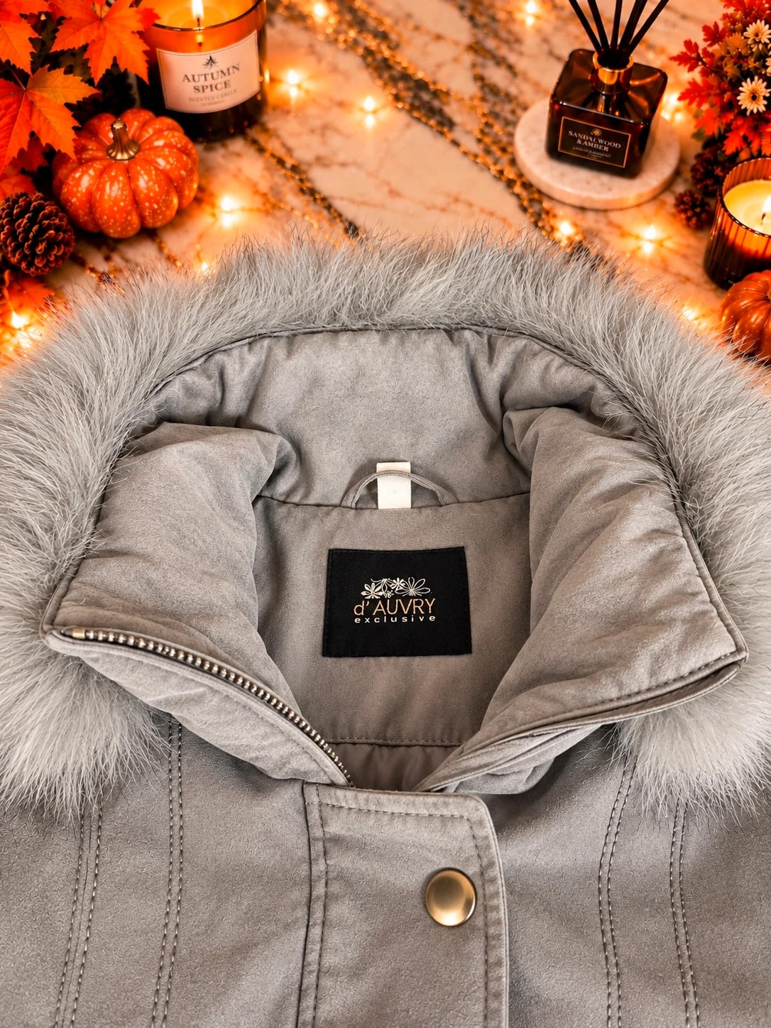 Manteau d’Auvry Exclusive gris à capuche fourrure – Taille FR 48 – d´Auvry – taille XXXL / 46 / 18 3