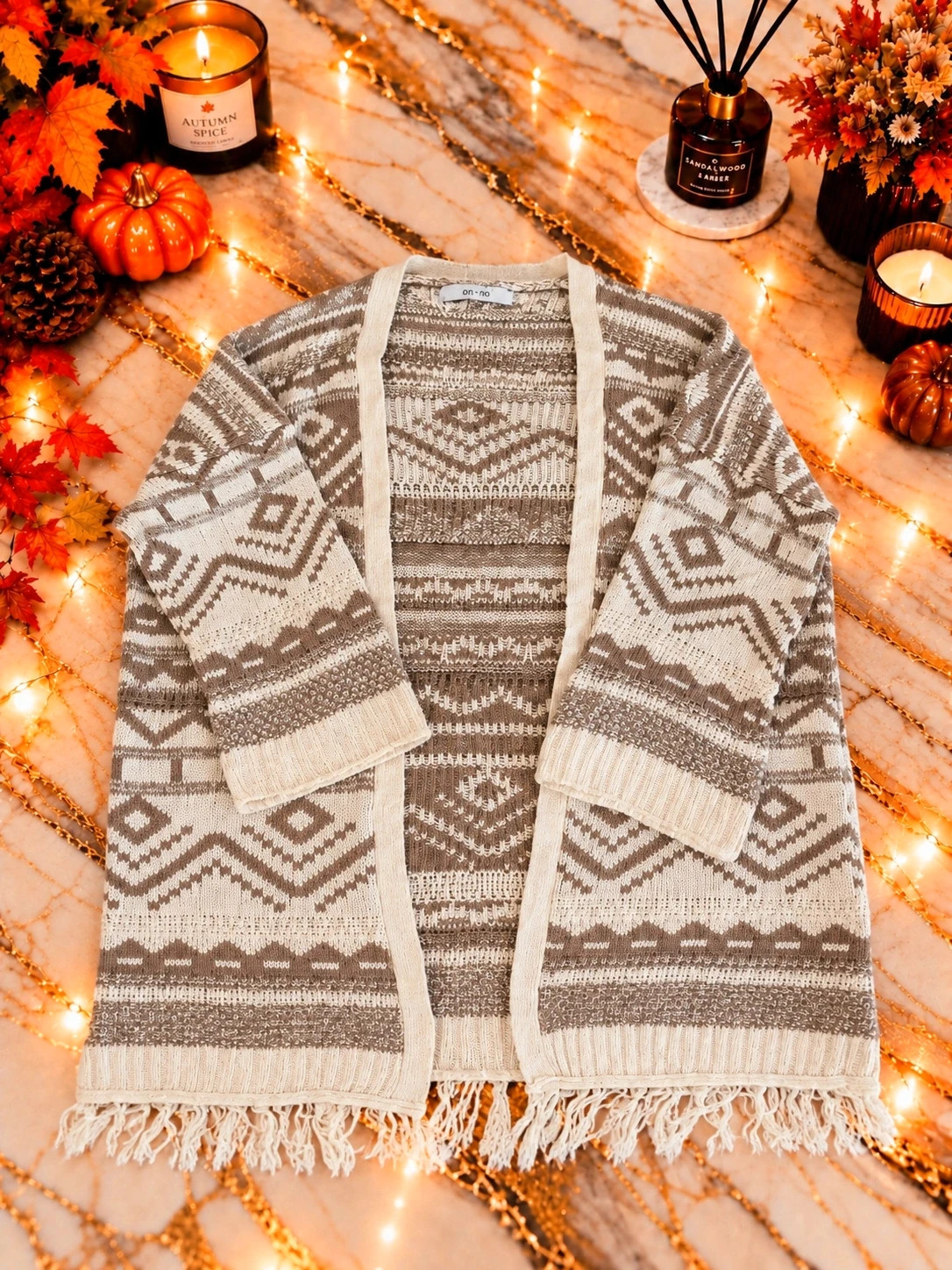 Gilet long On n On à motifs bohème – beige et écru Taille L